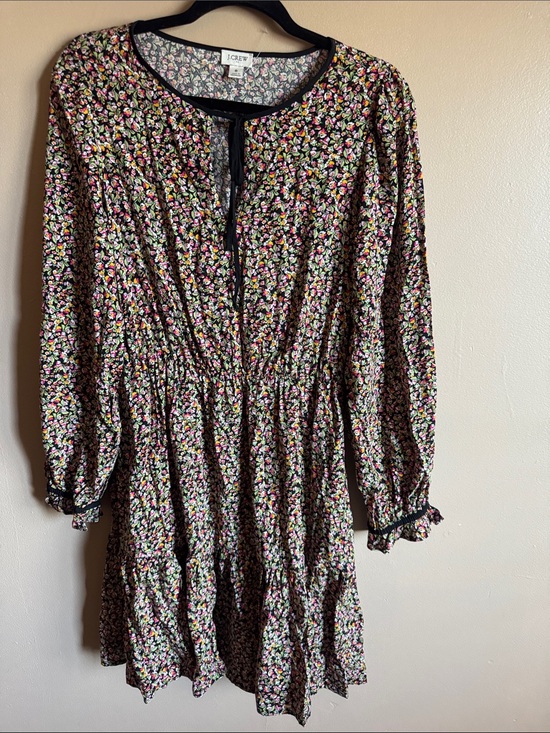 J. Crew Dresses & Skirts - J. Crew Black Floral Long-Sleeve Tiered Mini Dress